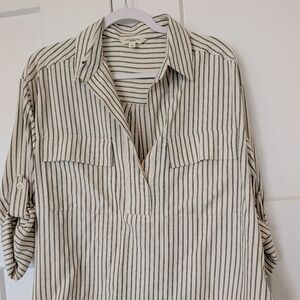Max Studio Grey/Green  And White Striped Top